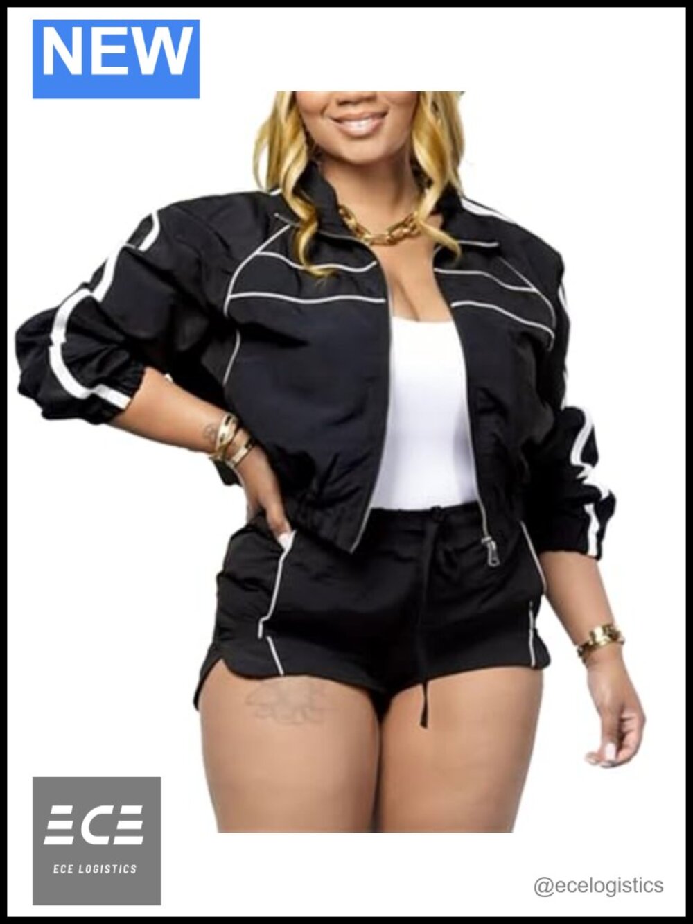 Polyester 2 Piece Workout Set Cropped Jacket and Jogger Shorts